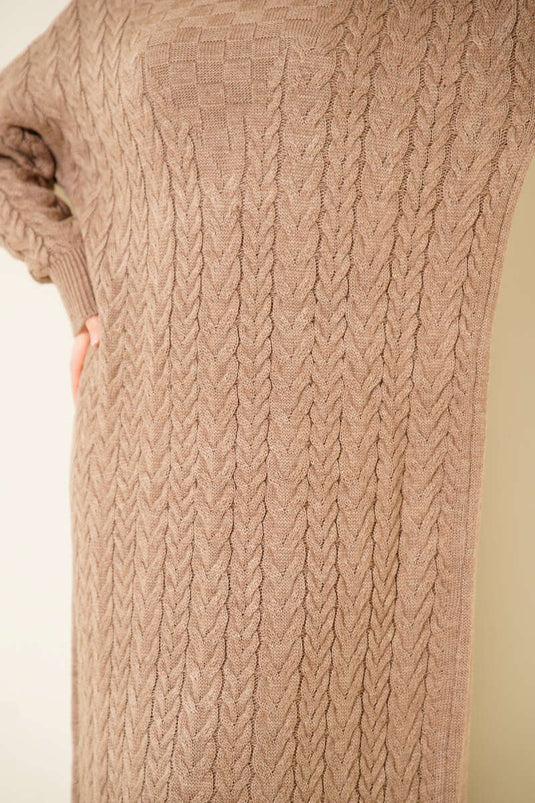 Braided Embossed Knit Dress, Milky Coffee