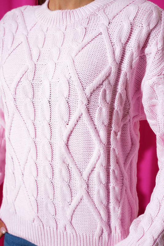 Saç Örgü Kabartmalı Triko Kazak Pembe