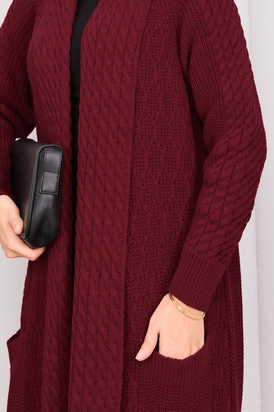 Gilet en maille bordeaux à col châle et hijab