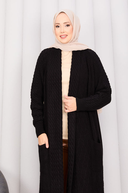 Gilet en maille noire à col châle et hijab