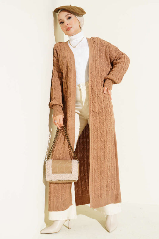 Braided Long Knit Cardigan Latte