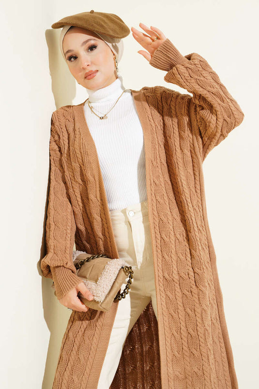 Braided Long Knit Cardigan Latte