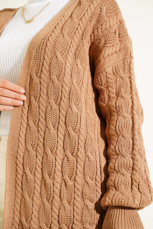 Braided Long Knit Cardigan Latte