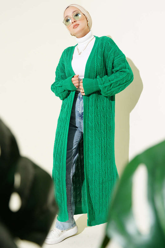 Hair Knit Long Knitwear Cardigan Green