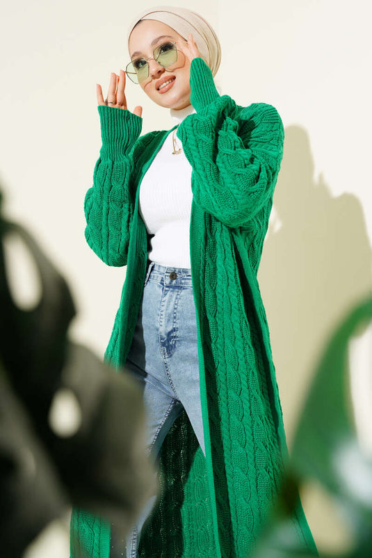 Hair Knit Long Knitwear Cardigan Green