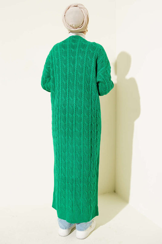 Hair Knit Long Knitwear Cardigan Green