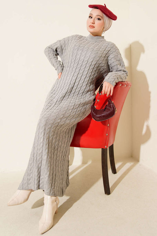 Abito Basic in Maglia con Treccia Grigio