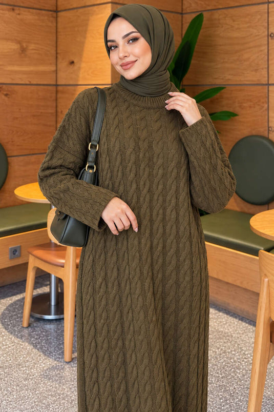 Robe En Tricot Basic À Cheveux Tressés Kaki