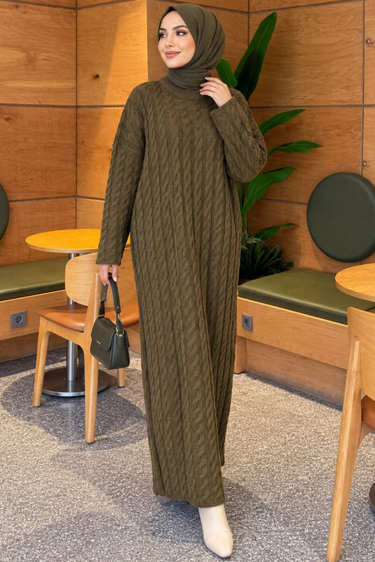 Robe En Tricot Basic À Cheveux Tressés Kaki