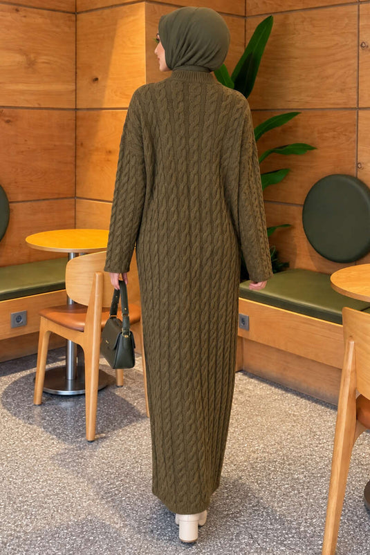 Robe En Tricot Basic À Cheveux Tressés Kaki