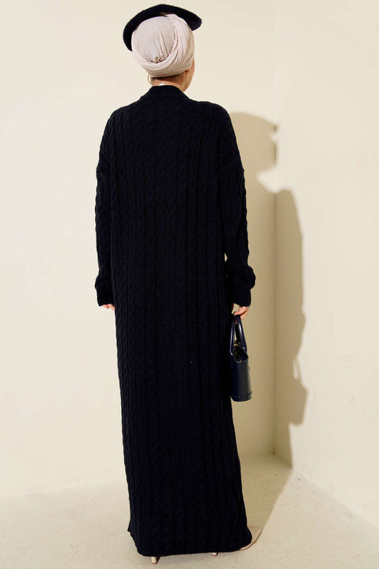 فستان تريكو أساسي مضفر باللون الأزرق الداكن