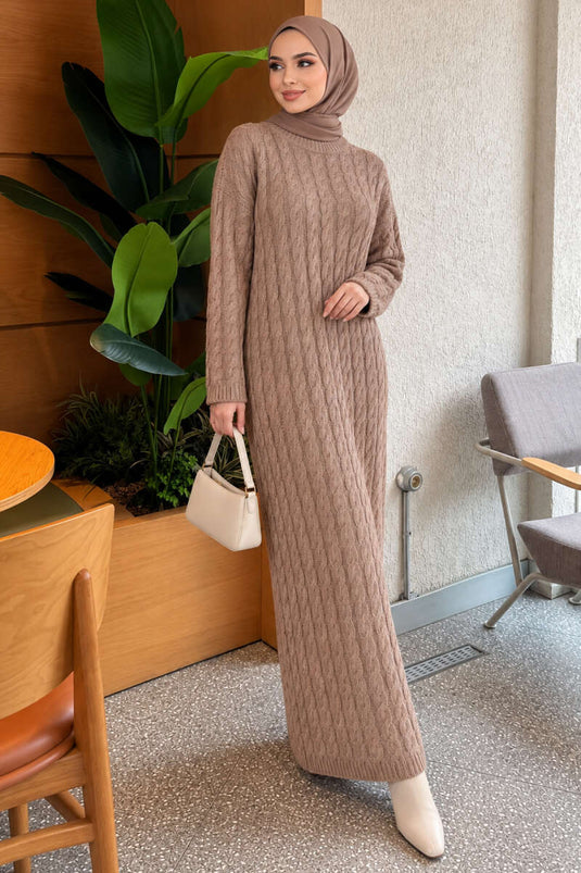 Basic Strickkleid Mit Zopf Und Mink-Farbe