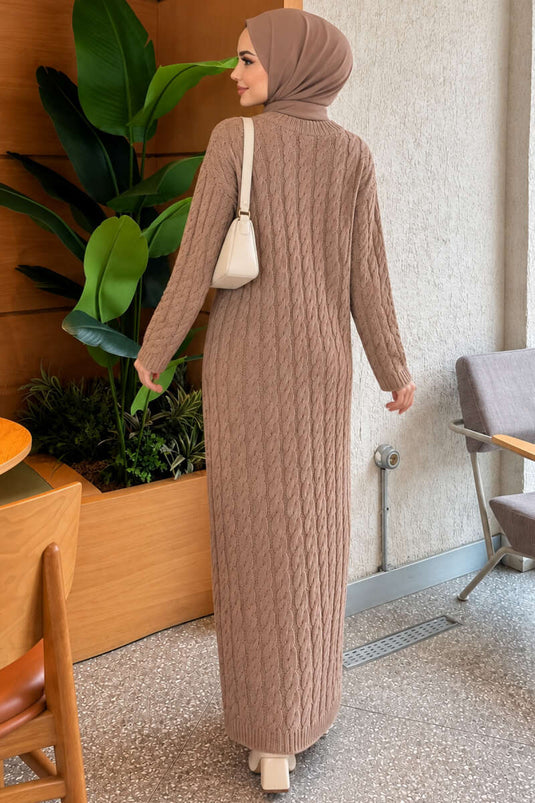 Basic Strickkleid Mit Zopf Und Mink-Farbe