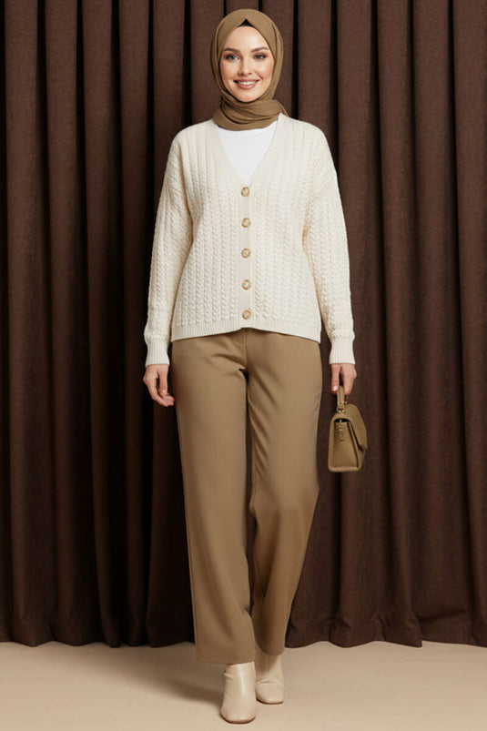 Knitted Buttoned Knitwear Cardigan Beige