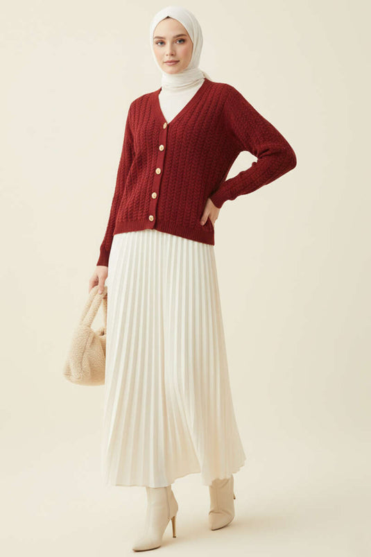 Hair-Knitted Buttoned Knitwear Cardigan Burgundy