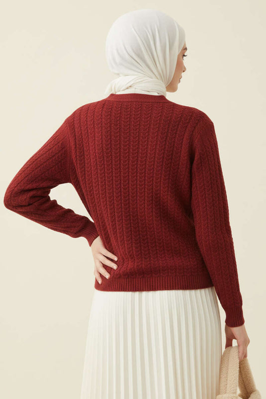 Hair-Knitted Buttoned Knitwear Cardigan Burgundy