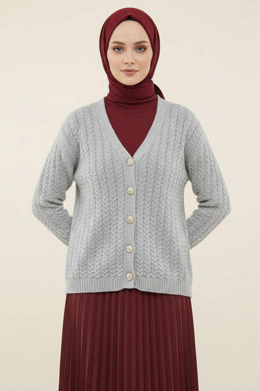 Gebreide geknoopte trui, grijs