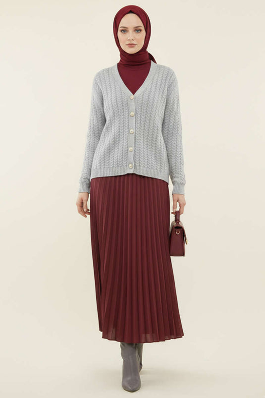 Knitted Buttoned Sweater Cardigan Gray