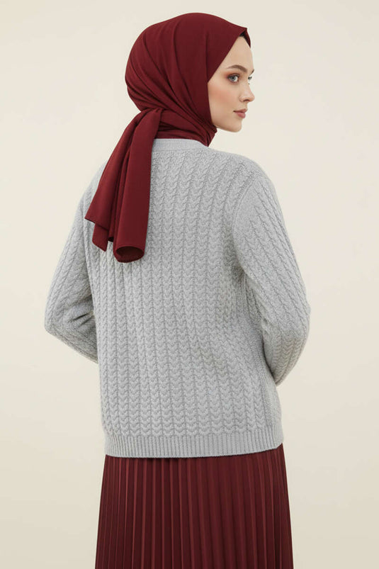 Knitted Buttoned Sweater Cardigan Gray