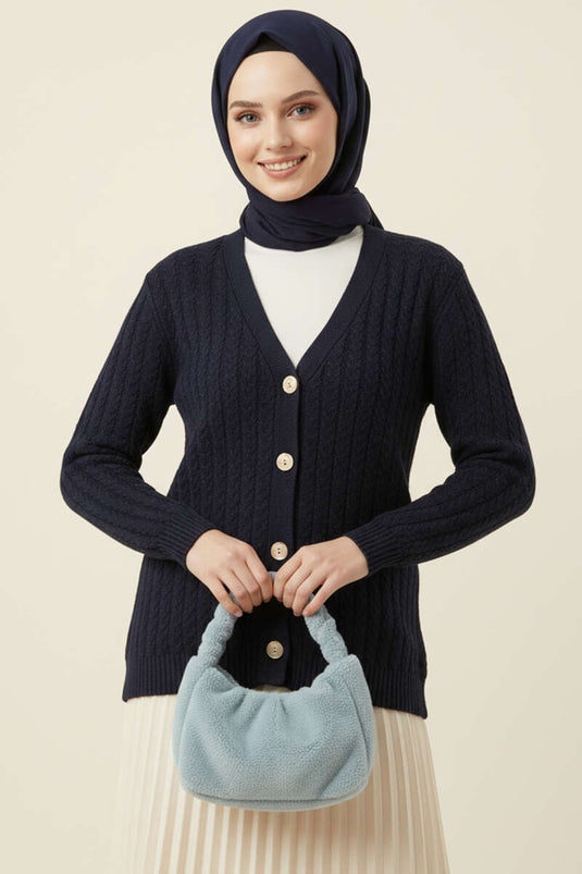 Gebreide geknoopte trui in marineblauw