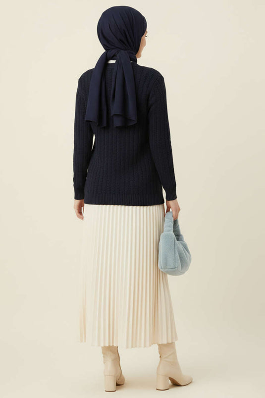 Knitted Buttoned Sweater Cardigan Navy Blue