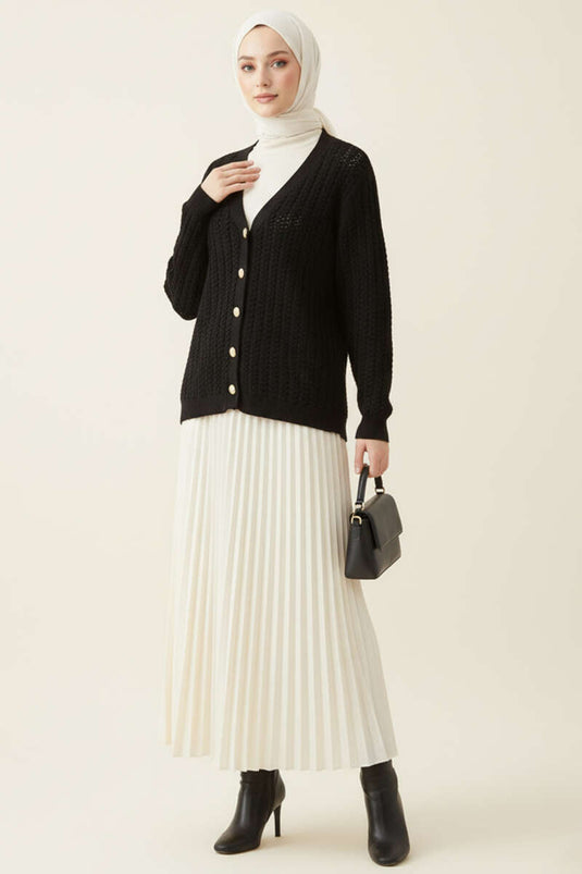 Hair Braided Buttoned Knitwear Cardigan Black