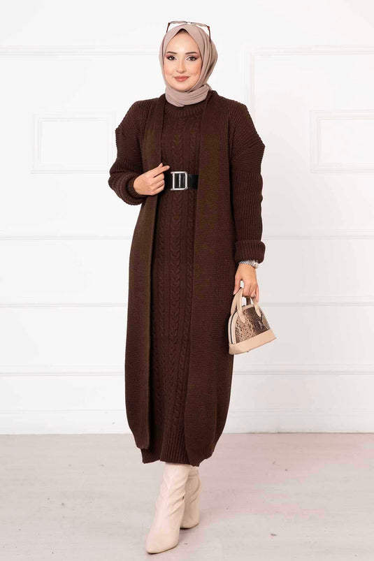 Abito intrecciato a due pezzi marrone