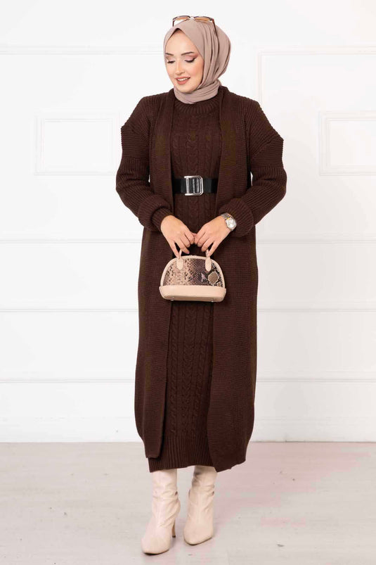 Abito intrecciato a due pezzi marrone