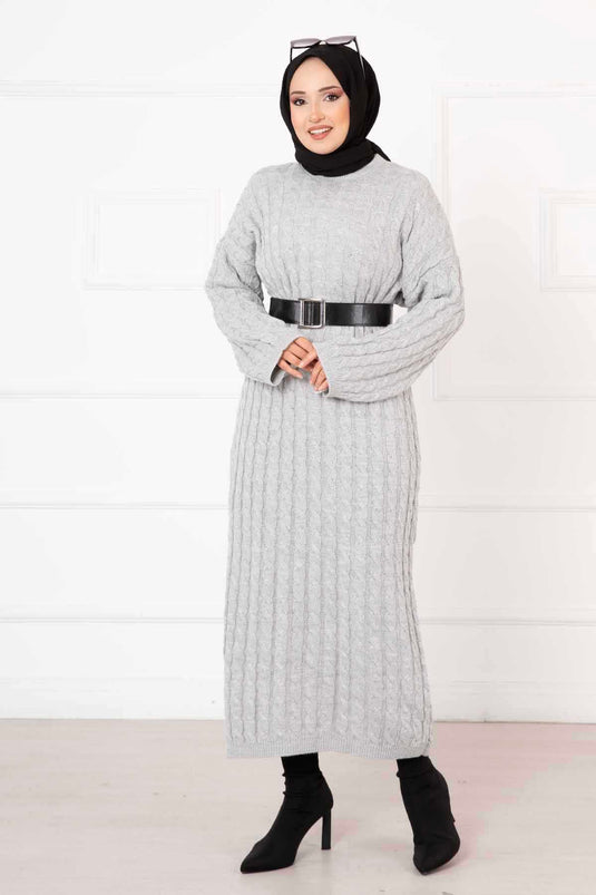 Robe En Maille Tressée Gris