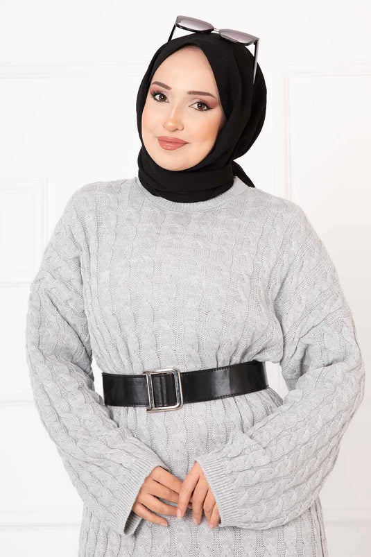 Robe En Maille Tressée Gris