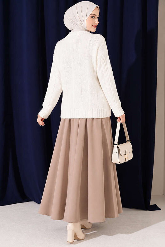Pull En Maille Écru Avec Tresse