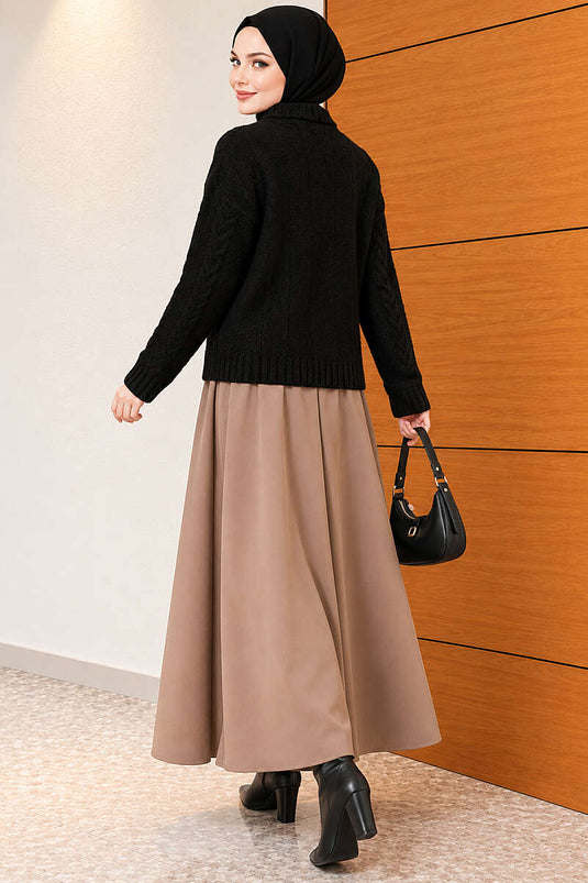 Pull En Maille Noir Avec Tresse