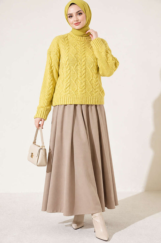 Pull En Maille Tressé Vert Olive