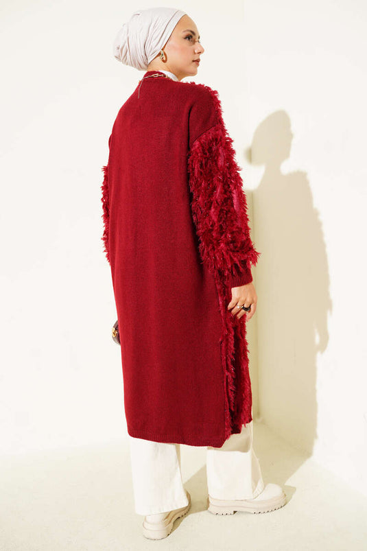 Fringed Knit Cardigan Burgundy