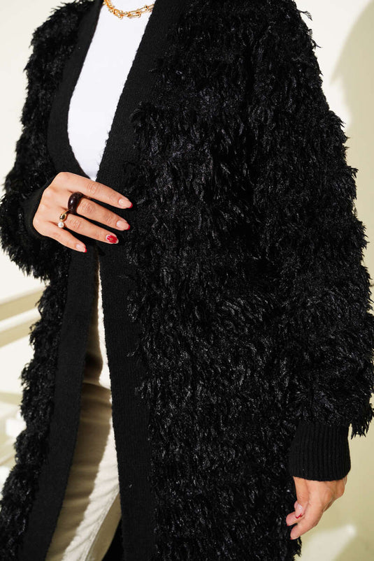 Fringed Knit Cardigan Black