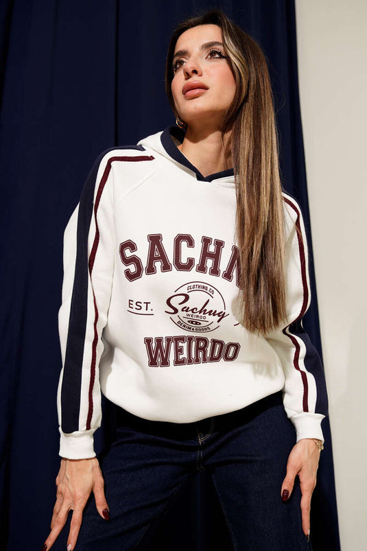 Sweat-shirt à capuche en triple fil imprimé Sachnd couleur écru