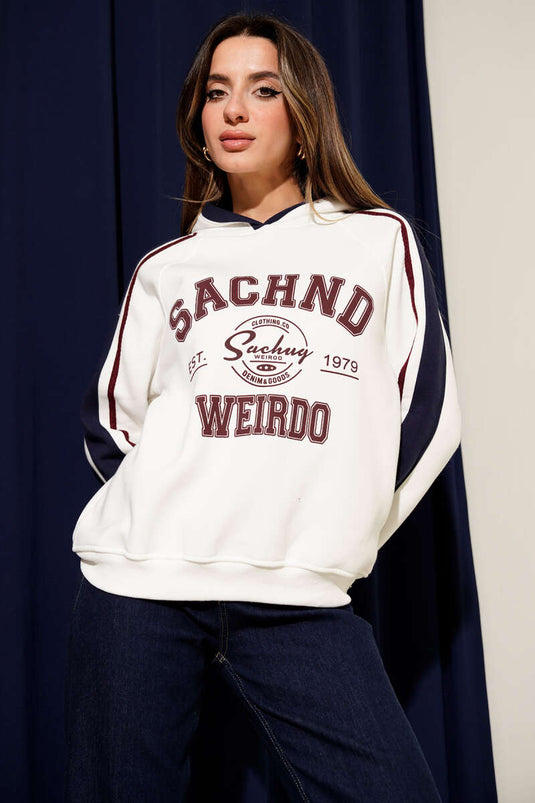 Sweat-shirt à capuche en triple fil imprimé Sachnd couleur écru