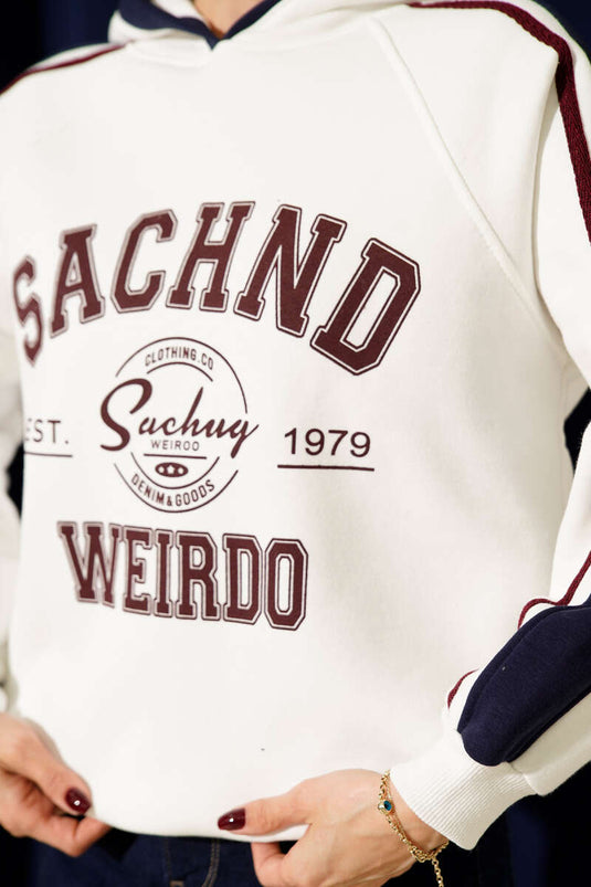 Sweat-shirt à capuche en triple fil imprimé Sachnd couleur écru