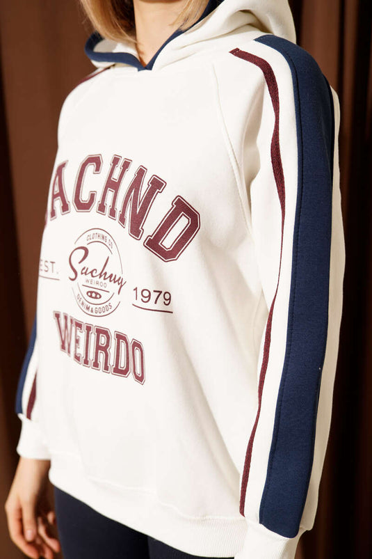 Sweat à capuche imprimé Sachno, écru