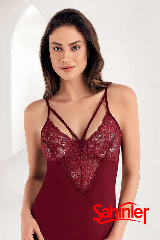 Şahinler Women's Lace Strappy Undershirt Burgundy
