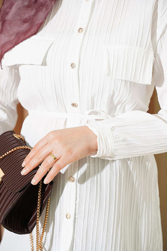 Camicia A Righe Bianca Con Tasche Finte E Bottoni