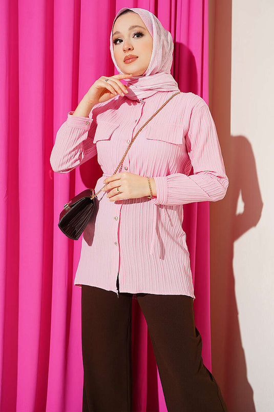 Chemise À Rayures Rose Avec Poche Factice