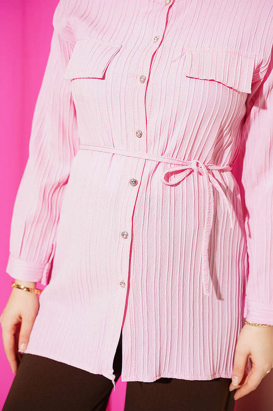 Chemise À Rayures Rose Avec Poche Factice