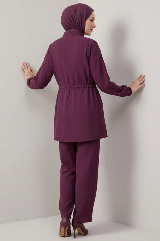 Two-Piece Set with Fake Pocket Cover and Zipper Burgundy