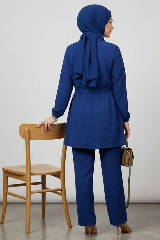 Two-Piece Set with Fake Pocket Cover and Zipper, Navy Blue