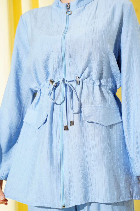 طقم خصر بجيوب وهمية من قطعتين، أزرق فاتح