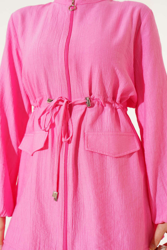 Fake Pocket Waist Tunnel Two Piece Set Pink