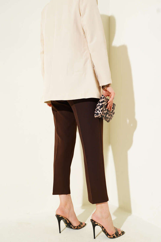 Faux Pocket Waist Dart Trousers, Brown