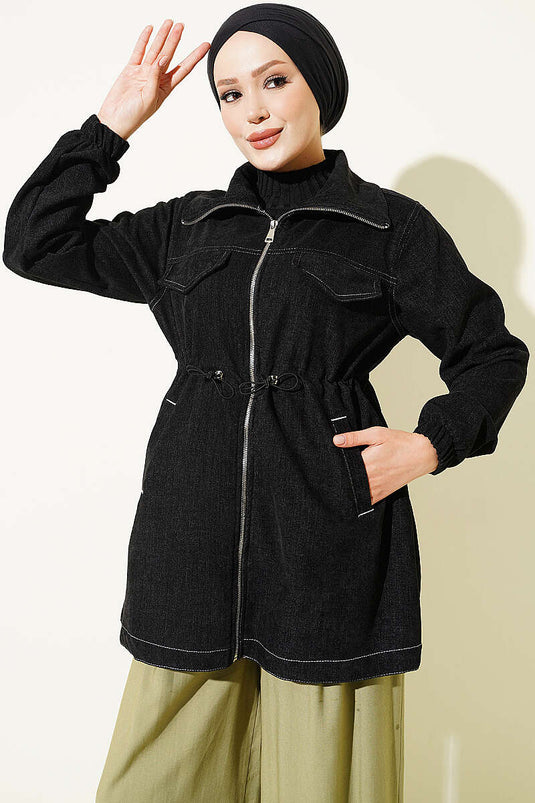 Veste Noire Faux Poches À Poignets