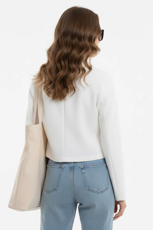 Sahte Cepli Düğmeli Ceket Beyaz